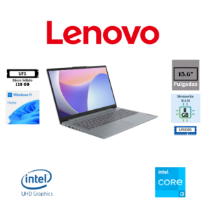 LAPTOP LENOVO IDEAPAD SLIM 3 15IAN8 15.6″ FHD ANTIRREFLEJO INTEL CORE I3-N305 8GB RAM LPDDR5 4800MHZ 128GB UFS 3.1 INTEL UHD GRAPHICS WINDOWS 11 HOME S MODE ARCTIC GREY