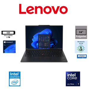 LAPTOP LENOVO THINKPAD X1 CARBON GEN 13 AURA EDITION 14″ WUXGA IPS TACTIL INTEL CORE ULTRA 7 255U 16GB RAM LPDDR5X 1TB SSD M.2 NVME INTEL GRAPHICS WINDOWS 11 PRO