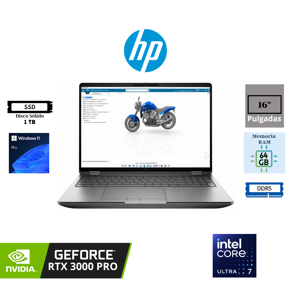 LAPTOP WORKSTATION HP ZBOOK G1I 16 INTEL CORE ULTRA 7 265HX 64GB DDR5 1TB SSD NVIDIA RTX PRO 3000 16" WINDOWS 11 PRO