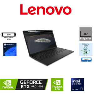 LAPTOP WORKSTATION LENOVO THINKPAD P16S GEN 4 16″ WUXGA IPS INTEL CORE ULTRA 7 265H 32GB RAM DDR5 5600MHZ 1TB SSD M.2 NVME NVIDIA RTX PRO 1000 BLACKWELL 8GB WINDOWS 11 PRO