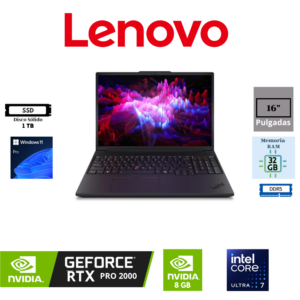 LAPTOP WORKSTATION LENOVO THINKPAD P16V GEN 3 16″ WUXGA IPS ANTIRREFLEJO INTEL CORE ULTRA 7 255H 32GB RAM DDR5 5600MHZ 1TB SSD M.2 NVME NVIDIA RTX PRO 2000 8GB WINDOWS 11 PRO