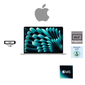 LAPTOP MACBOOK AIR 15.3″ APPLE M5 10-CORE CPU 16GB MEMORIA UNIFICADA 1TB SSD 10-CORE GPU SILVER