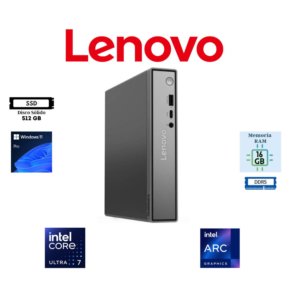 COMPUTADORA MINI PC LENOVO THINKCENTRE NEO 50Q GEN 6 TINY INTEL CORE ULTRA 7 256V 16GB RAM 512GB SSD M.2 NVME INTEL ARC 140V WINDOWS 11 PRO