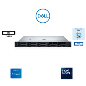 SERVIDOR RACK DELL POWEREDGE R360 INTEL XEON 6357P 8C 32GB RAM DDR5 960GB SSD (2X480GB) PERC H755 3YR PROSUPPORT 4H ONSITE
