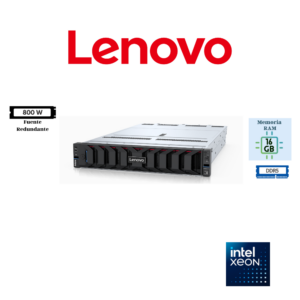 SERVIDOR RACK LENOVO THINKSYSTEM SR250 V3 INTEL XEON 6353P 8C 16GB RAM DDR5 ECC SIN DISCOS RAID 545-8I FUENTE REDUNDANTE 800W