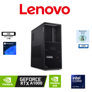 COMPUTADORA WORKSTATION LENOVO THINKSTATION P3 TOWER GEN 2 INTEL CORE ULTRA 7 265K 32GB RAM DDR5 5600MHZ 1TB SSD M.2 PCIE NVME NVIDIA RTX A1000 8GB WINDOWS 11 PRO
