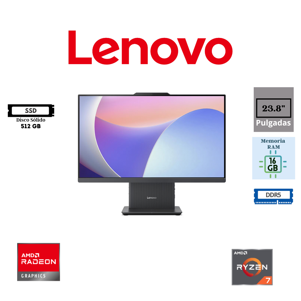 COMPUTADORA ALL-IN-ONE LENOVO IDEACENTRE 24ARR9 23.8" AMD RYZEN 7 7735HS 16GB DDR5 512GB SSD AMD RADEON 680M FREEDOS