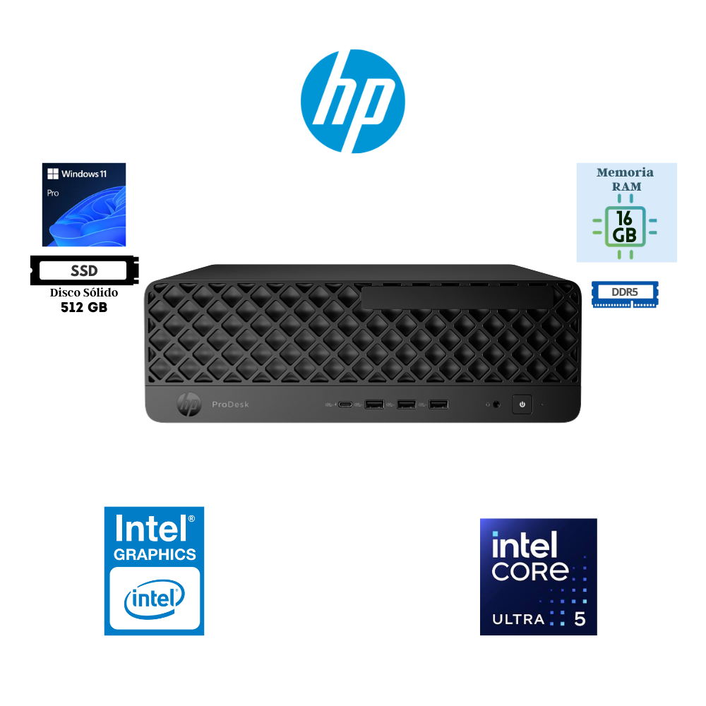 COMPUTADORA DESKTOP HP PRODESK 4 SFF AIG1I INTEL CORE ULTRA 5 225 16GB DDR5 512GB SSD INTEL GRAPHICS WINDOWS 11 PRO