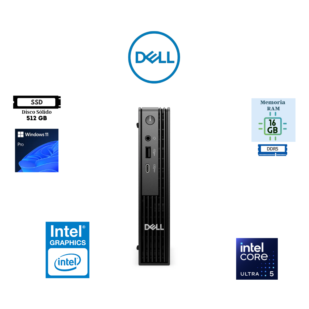 COMPUTADORA MINI DELL PRO MICRO INTEL CORE ULTRA 5 235T 16GB DDR5 512GB SSD INTEL GRAPHICS WINDOWS 11 PRO