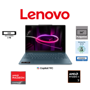 LAPTOP 2 EN 1 LENOVO YOGA 7 14AGP11 14" WUXGA OLED TACTIL AMD RYZEN AI 7 445 32GB LPDDR5X 1TB SSD AMD RADEON 780M COPILOT+ PC