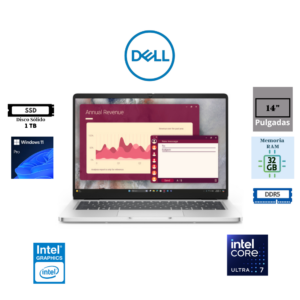 LAPTOP DELL PRO 14 14" INTEL CORE ULTRA 7 255U 32GB DDR5 1TB SSD QLC INTEL GRAPHICS FHD WINDOWS 11 PRO