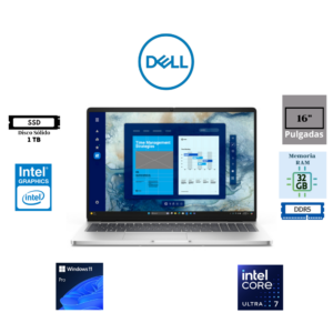 LAPTOP DELL PRO 16 16" INTEL CORE ULTRA 7 255U 32GB DDR5 1TB SSD QLC INTEL GRAPHICS FHD WINDOWS 11 PRO