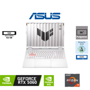 LAPTOP GAMING ASUS TUF A16 16" AMD RYZEN 7 260 16GB 512GB SSD NVIDIA GEFORCE RTX 5060 8GB FREEDOS FA608UMI-TU255