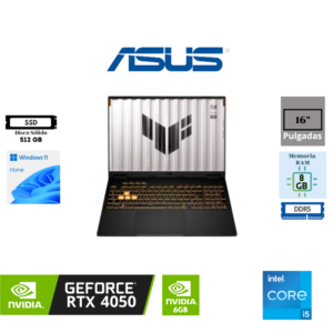 LAPTOP GAMER ASUS TUF GAMING F16 16" INTEL CORE 5-210H 8GB DDR5 512GB SSD NVIDIA GEFORCE RTX 4050 6GB WINDOWS 11 HOME