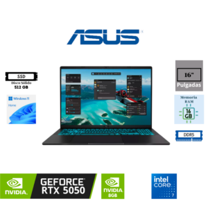 LAPTOP GAMING ASUS V16 V3607 16" WUXGA INTEL CORE 7 240H 16GB DDR5 512GB SSD NVIDIA GEFORCE RTX 5050 8GB WINDOWS 11 HOME