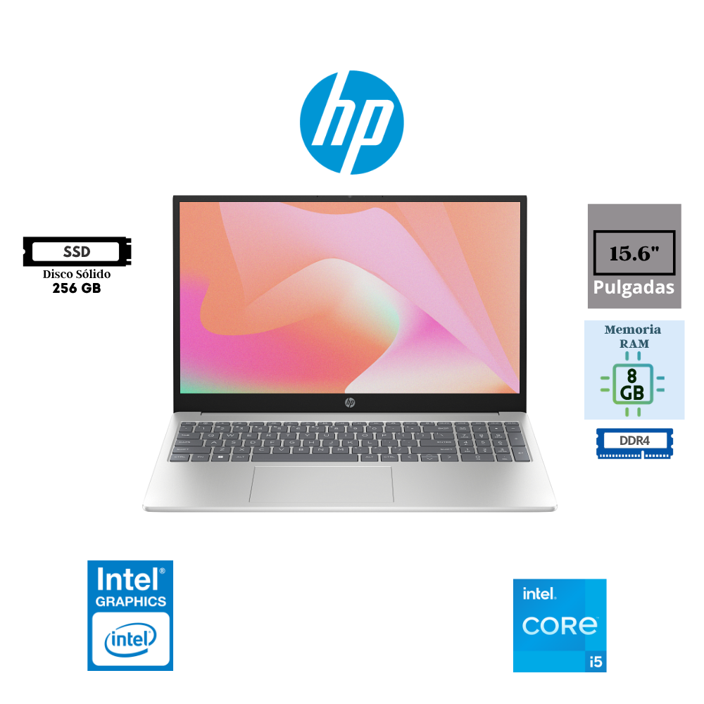 LAPTOP HP 15-FD1258LA 15.6" INTEL CORE 5 120U 8GB DDR4 256GB SSD FREEDOS PLATA