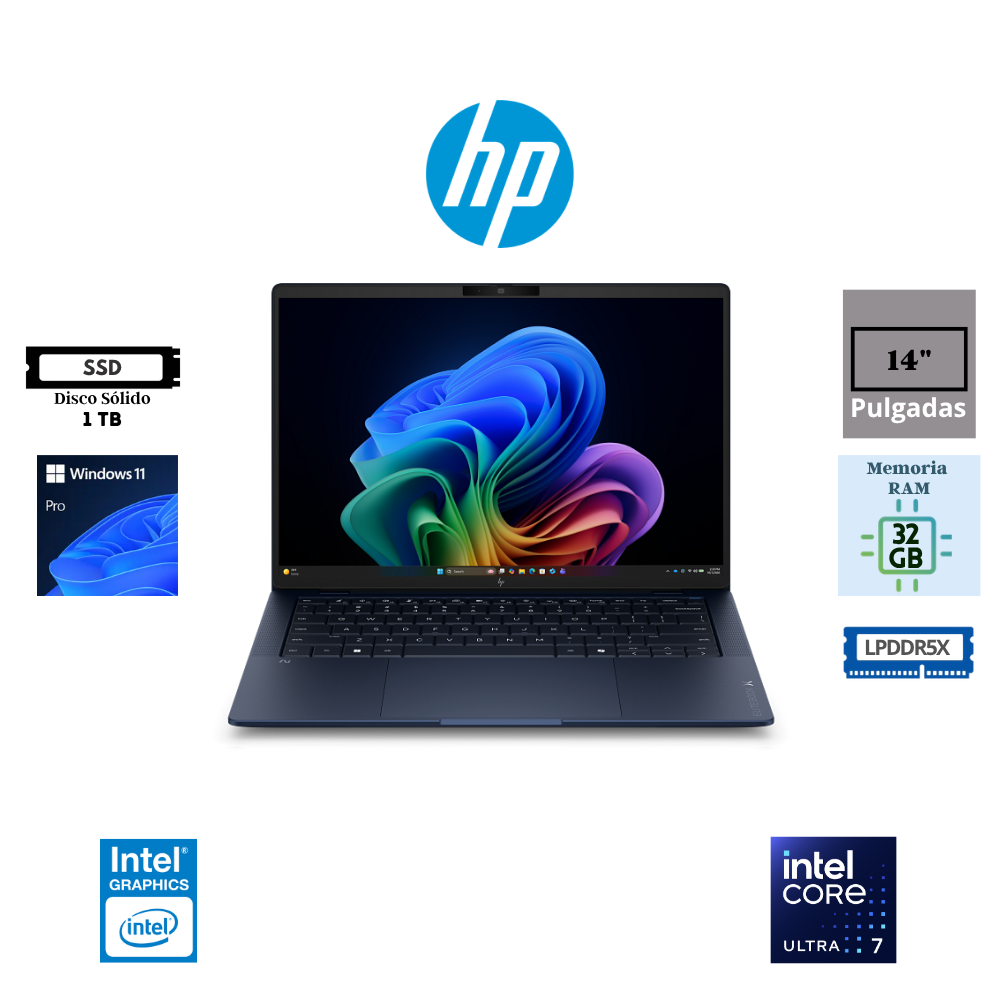 LAPTOP HP ELITEBOOK X NEXT GEN AI G2I 14" INTEL CORE ULTRA 7 356H 32GB LPDDR5X 1TB SSD INTEL GRAPHICS WUXGA WINDOWS 11 PRO