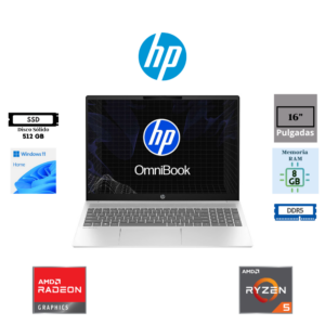 LAPTOP HP OMNIBOOK 5 16-BC1052WM 16" WUXGA AMD RYZEN 5 8540U 8GB DDR5 512GB SSD AMD RADEON 740M WINDOWS 11 HOME GLACIER SILVER
