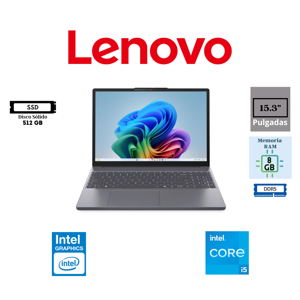 LAPTOP LENOVO IDEAPAD SLIM 3 15IWC11 15.3" WUXGA INTEL CORE 5 320 8GB DDR5 512GB SSD INTEL UHD FREEDOS LUNA GREY
