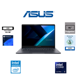 LAPTOP ASUS EXPERTBOOK B3606CCA 16" INTEL CORE ULTRA 5 225H 16GB DDR5 512GB SSD INTEL GRAPHICS WUXGA WINDOWS 11 PRO