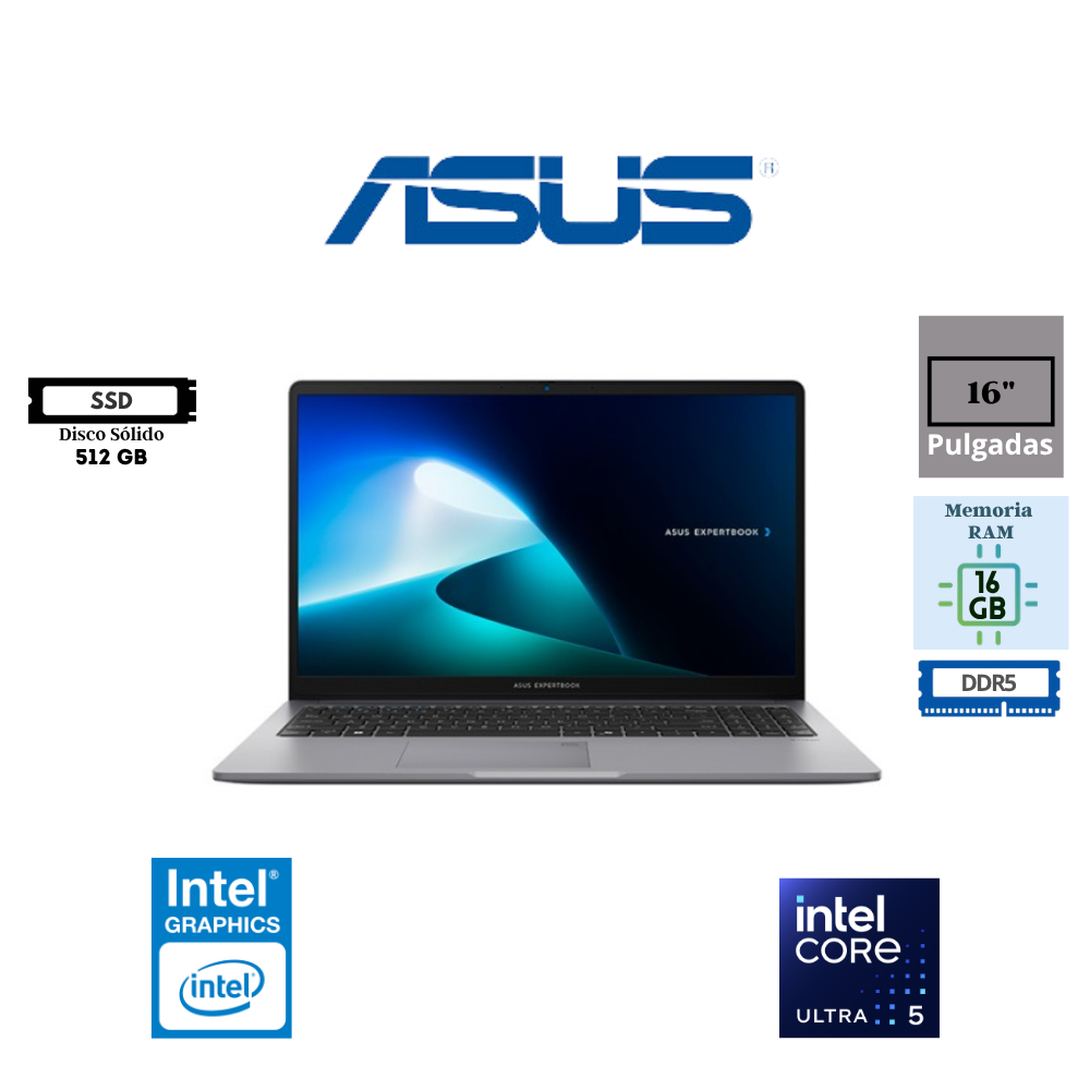 LAPTOP ASUS EXPERTBOOK P3 P3606CCAP 16" INTEL CORE ULTRA 5 225H 16GB DDR5 512GB SSD INTEL GRAPHICS WUXGA FREEDOS 9