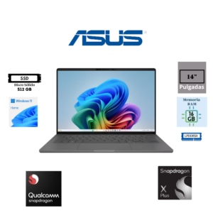 LAPTOP ASUS ZENBOOK A14 UX3407QA 14" SNAPDRAGON X X1-26-100 16GB LPDDR5X 512GB SSD QUALCOMM ADRENO OLED WUXGA WINDOWS 11 HOME
