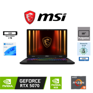 LAPTOP GAMING MSI CROSSHAIR A18 HX 18" AMD RYZEN 9 8940HX 32GB DDR5 1TB SSD NVIDIA GEFORCE RTX 5070 8GB QHD+ 240HZ WINDOWS 11 HOME
