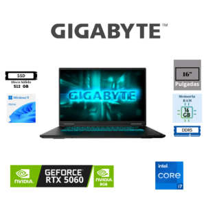 LAPTOP GAMING GIGABYTE A16 CVHI3LAC93MH 16" INTEL CORE I7-13620H 16GB DDR5 512GB SSD NVIDIA GEFORCE RTX 5060 8GB WQXGA 165HZ WINDOWS 11 HOME
