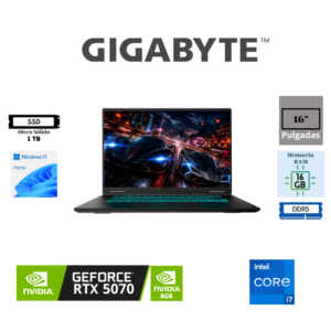 LAPTOP GAMING GIGABYTE A16 CWHI3LA894PH 16" INTEL CORE I7-13620H 16GB DDR5 1TB SSD NVIDIA GEFORCE RTX 5070 8GB WUXGA 165HZ WINDOWS 11