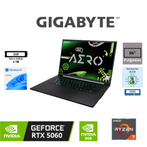 LAPTOP GAMING GIGABYTE AERO X16 EG61H 16" AMD RYZEN AI 7 350 16GB DDR5 1TB SSD NVIDIA GEFORCE RTX 5060 8GB WQXGA 165HZ WINDOWS 11