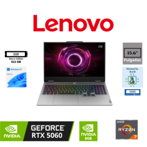 LAPTOP GAMING LENOVO LOQ 15AHP10 15.6" AMD RYZEN 7 250 16GB DDR5 512GB SSD NVIDIA GEFORCE RTX 5060 8GB FHD IPS 144HZ FREEDOS