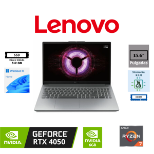 LAPTOP GAMING LENOVO LOQ 15ARP10E 15.6" AMD RYZEN 7 170 16GB DDR5 512GB SSD NVIDIA GEFORCE RTX 4050 6GB FHD 144HZ WINDOWS 11 HOME