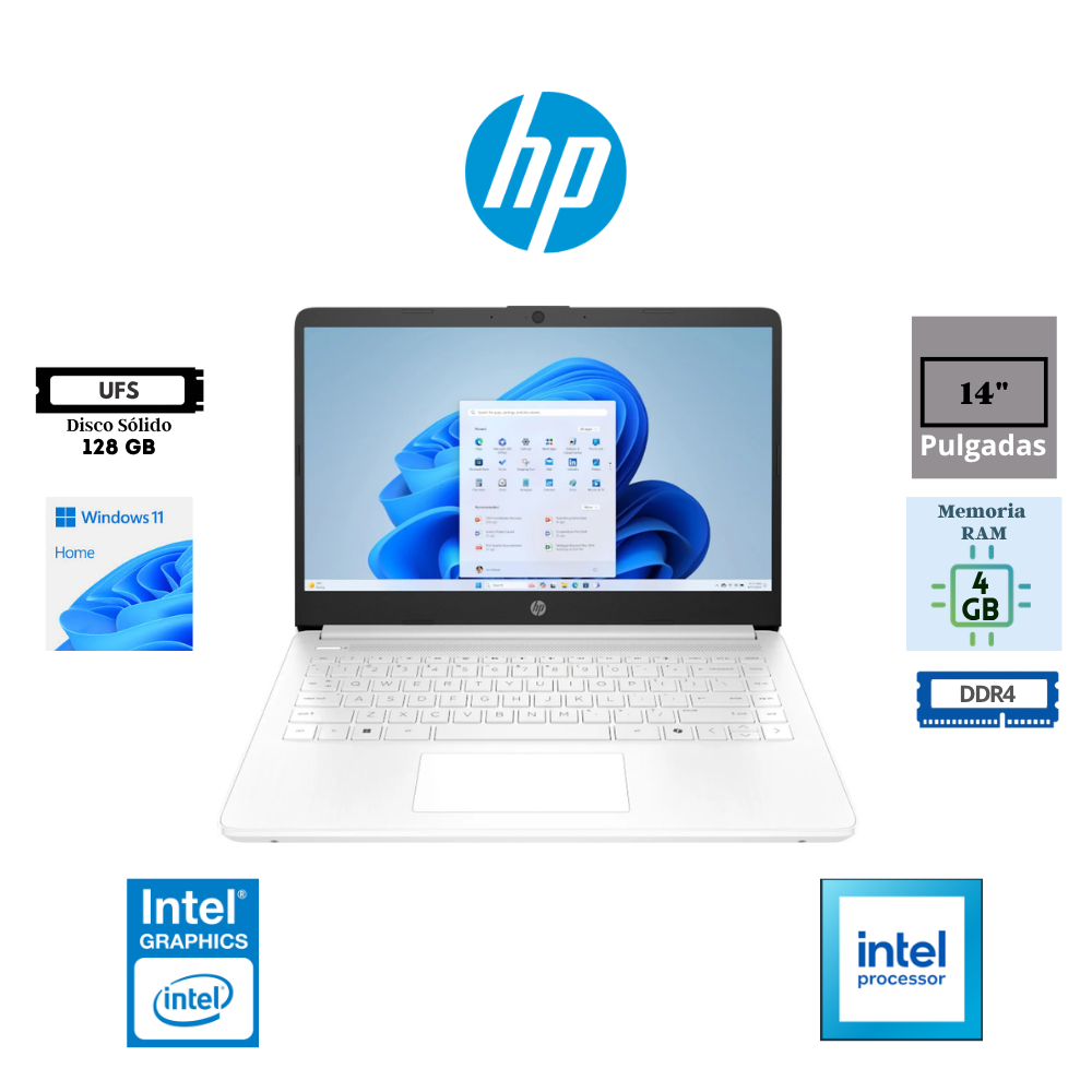 LAPTOP HP 14-DQ6102DS 14" INTEL N150 4GB DDR4 128GB UFS INTEL UHD GRAPHICS WINDOWS 11 HOME