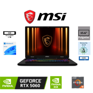 LAPTOP MSI CROSSHAIR 16 HX GAMING D8WFKG-090US RYZEN 9 8940HX 1TB SSD 16GB DDR5 16" QHD+ 240HZ RTX 5060 8GB WINDOWS 11 HOME