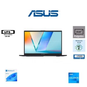 LAPTOP ASUS VIVOBOOK GO 15 E1504TA-PS04-B INTEL N150 128GB SSD 4GB DDR4 15.6 HD (1920X1080) WINDOWS 11 HOME COLOR PEACOCK BLUE