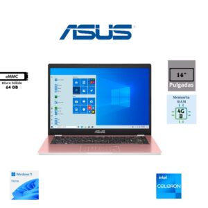 LAPTOP ASUS E410MA CELERON DUAL-CORE N4020 64GB EMMC 4GB 14" (1366X768) WINDOWS 11 HOME STAR ROSE GOLD