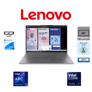LAPTOP LENOVO YOGA 7I 2-1 16ILL10 INTEL CORE ULTRA 7 256V 512GB SSD 16GB DDR5 INTEL ARC GRAPHICS 140V 16 WUXGA (1920X1200) TOUCHSCREEN WINDOWS 11 HOME COLOR LUNA GREY