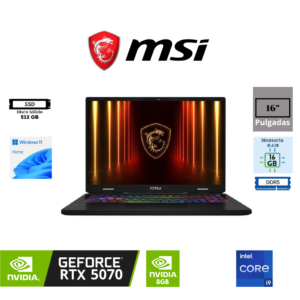 LAPTOP GAMING MSI CROSSHAIR 16 HX E14WGK-038US INTEL CORE I9-14900HX 512GB SSD 16GB DDR5 16 QHD (2560 X 1600) 240HZ NVIDIA GEFORCE RTX 5070 8GB WINDOWS 11 HOME COLOR BLACK.