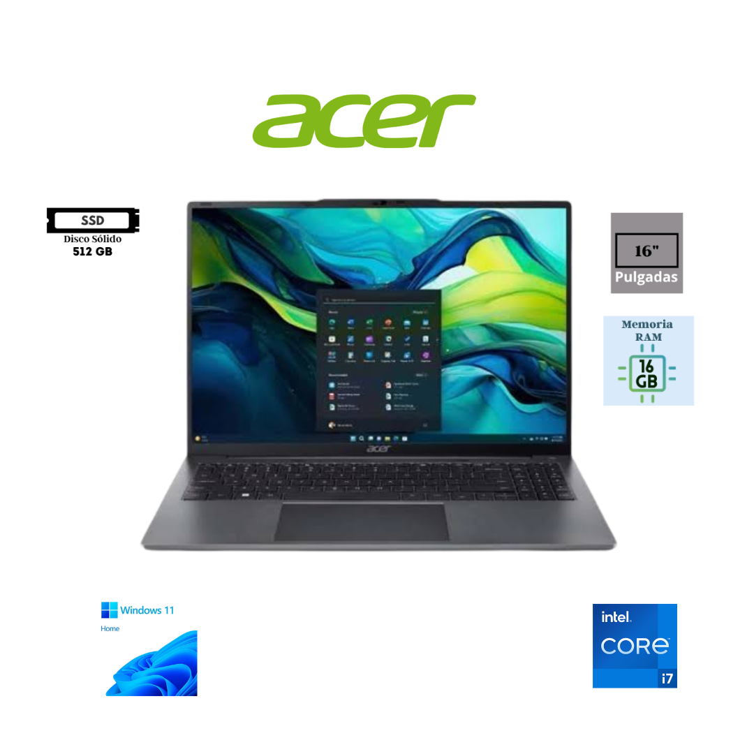 LAPTOP ACER ASPIRE LITE AL16-51P-7984 16″ WUXGA IPS INTEL CORE I7-1255U 16GB RAM DDR5 512GB SSD WINDOWS 11 HOME
