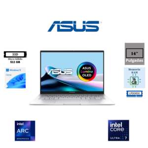 LAPTOP ASUS ZENBOOK 14 UX3405CA 14" WUXGA OLED INTEL CORE ULTRA 7 255H 16GB RAM 512GB SSD WINDOWS 11 HOME FOGGY SILVER UX3405CA-QL225W