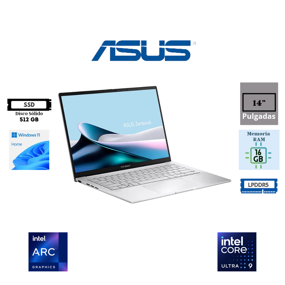 LAPTOP ASUS ZENBOOK 14 UX3405CA 14" 2.8K OLED INTEL CORE ULTRA 9 285H 16GB RAM LPDDR5 512GB SSD WINDOWS 11 HOME SILVER UX3405CA-SU159W