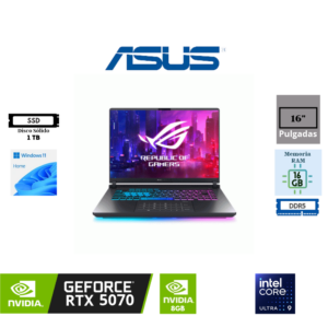 LAPTOP GAMING ASUS ROG STRIX G16 G615LP 16" WQXGA IPS INTEL CORE ULTRA 9 290HX 16GB RAM DDR5 1TB SSD NVIDIA GEFORCE RTX 5070 8GB WINDOWS 11 HOME G615LP-TS206W