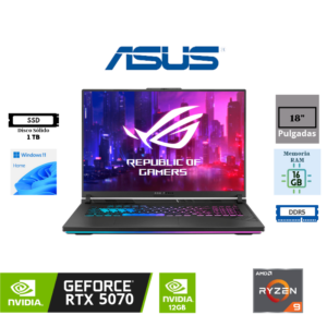 LAPTOP GAMING ASUS ROG STRIX G18 G814FP 18" WQXGA IPS AMD RYZEN 9 9955HX 16GB RAM DDR5 1TB SSD NVIDIA GEFORCE RTX 5070 8GB WINDOWS 11 HOME G814FP-TT098W