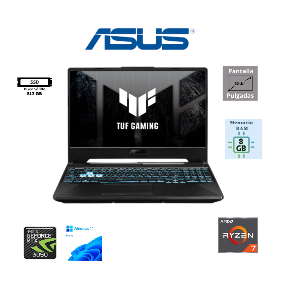 LAPTOP GAMING ASUS TUF GAMING A15 FA506NCQ-HN012W 15.6″ FHD IPS 144HZ AMD RYZEN 7-170 8GB RAM DDR5 512GB SSD NVIDIA GEFORCE RTX 3050 4GB WINDOWS 11 HOME