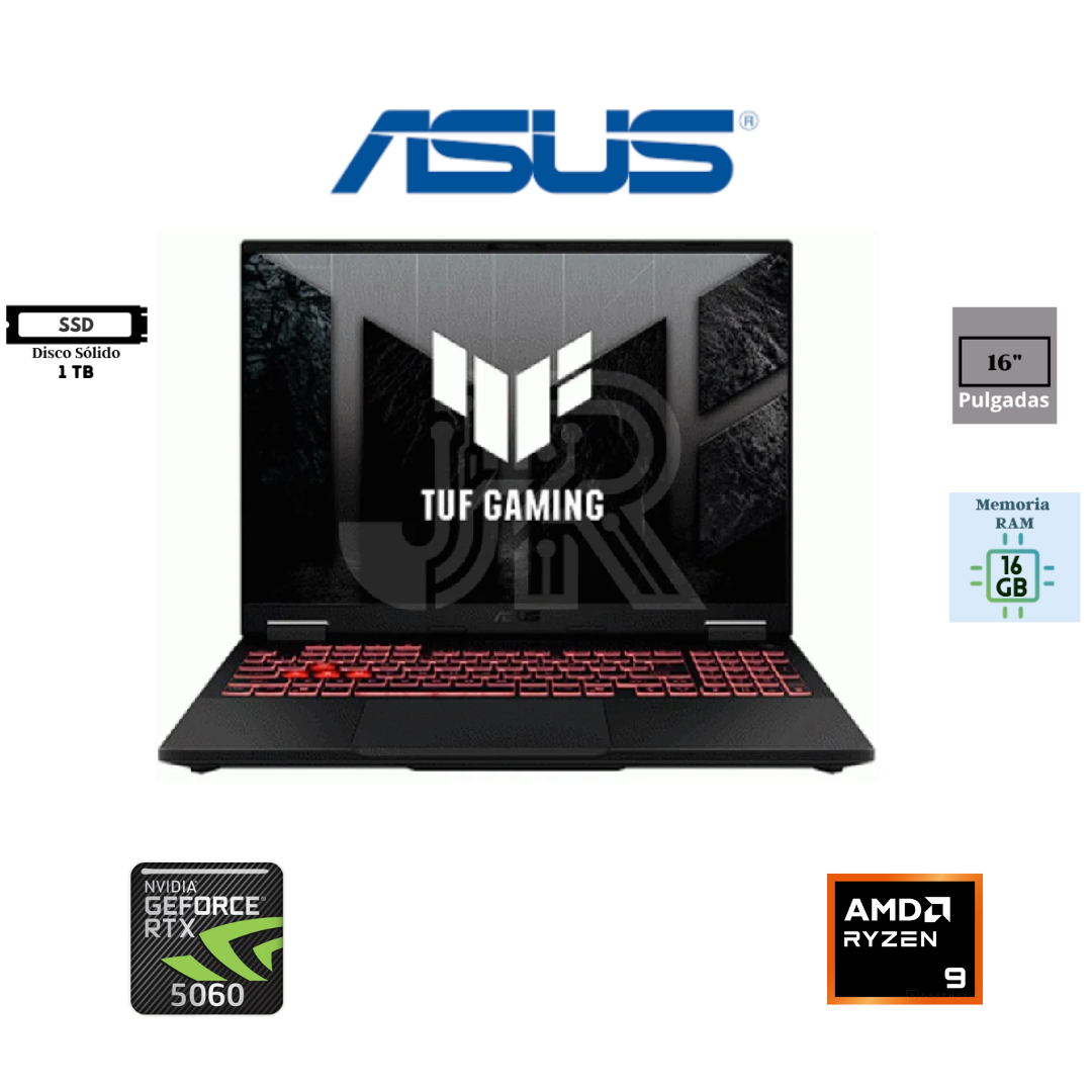 LAPTOP GAMING ASUS TUF GAMING A16 FA608PM-RV083W 16″ FHD+ 165HZ AMD RYZEN 9-8940HX 16GB RAM DDR5 1TB SSD NVIDIA GEFORCE RTX5060 8GB FREEDOS