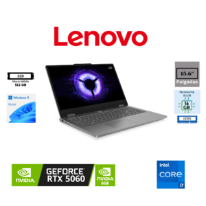 LAPTOP GAMING LENOVO LOQ 15IRX11 INTEL CORE I7-13650HX 15.6" FHD IPS 16GB DDR5 512GB SSD NVIDIA GEFORCE RTX 5060 8192MB 15.6 FHD (1920 X 1080) 144Hz WINDOWS 11 HOME
