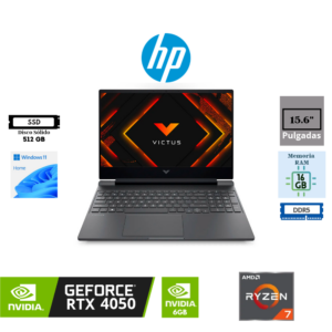 LAPTOP GAMING HP VICTUS 15-FB3021LA 15.6" FHD 144HZ AMD RYZEN 7 7445H 16GB RAM 512GB SSD NVIDIA GEFORCE RTX 4050 6GB WINDOWS 11 HOME PLATA MICA