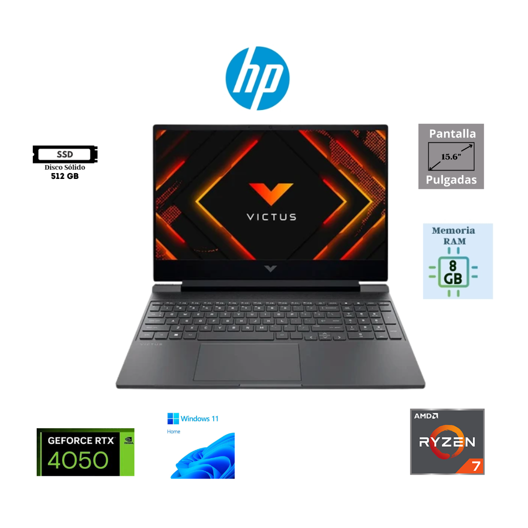 LAPTOP GAMING HP VICTUS 15-FB3049LA 15.6″ FHD 144HZ AMD RYZEN 7-7445HS 8GB RAM DDR5 512GB SSD NVIDIA GEFORCE RTX 4050 6GB WINDOWS 11 HOME