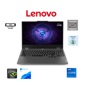LAPTOP GAMING LENOVO LOQ 15IRX9 15.6″ FHD 144HZ INTEL CORE I7-13650HX 16GB RAM DDR5 512GB SSD NVIDIA GEFORCE RTX 3050 6GB WINDOWS 11 HOME