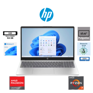 LAPTOP HP 15-FC0235DX AMD RYZEN 7 7730U UP TO 4.5 GHZ 512GB SSD 16GB DDR4 AMD RADEON GRAPHICS 15.6 FULL HD (1920 X 1080) TOUCHSCREEN WINDOWS 11 HOME COLOR NATURAL SILVER